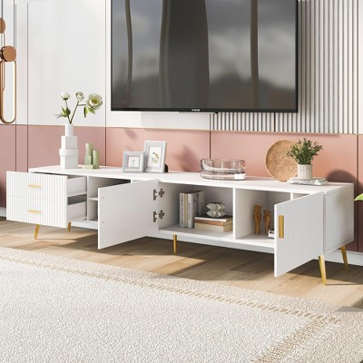 GustoWave 70.9'' Modern TV Stand 2 Cabinet Doors and 2 Drawers, Low Profile TV Cabinet for TVs up to 75 Inch, White