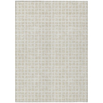 Ivory And Beige Geometric Washable Indoor Outdoor Area Rug