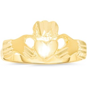 10k Yellow Gold 9mm Claddagh Heart Filigree Ring - 1 of 4