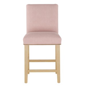 Shelly Nail Button Counter Stool Rosequartz Linen with Brass Nail Buttons - Cloth & Co.