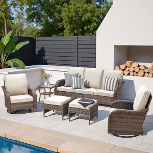 Buenhomino 6 Pieces Patio Furniture Sets with Swivel Chairs, Wicker Outdoor Furniture Set for Porch Deck Bistro Lawn Garden Backyard Poolsid - 1 of 4