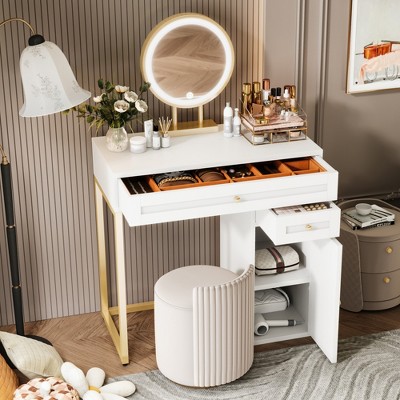Whisen 31'' Makeup Vanity Desk with Lighted Mirror, 2 Drawers and 1 Cabinet