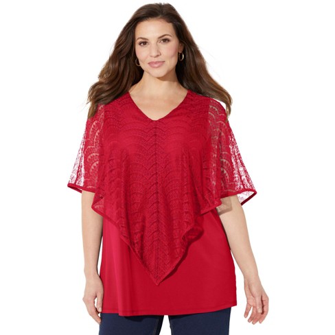 Catherines Women's Plus Size Crochet Duster Duet Top - 5x, Classic Red ...