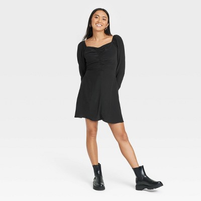 Women's Puff Long Sleeve Ruched Front Dress - A New Day™