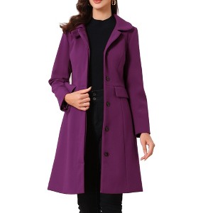 Allegra K Women's Buttons Long Sleeve Pockets A-Line Casual Winter Collared Coats - 1 of 4