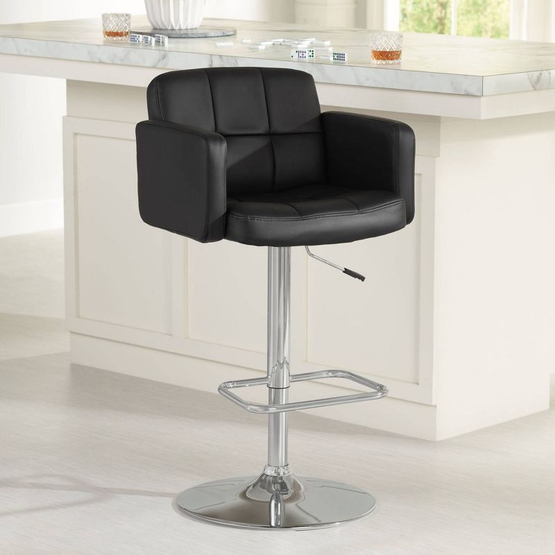 Studio 55D Trek Chrome Swivel Bar Stool 32 3/4" High Modern Adjustable Black Faux Leather Cushion with Backrest Footrest for Kitchen Counter Height, 2 of 10