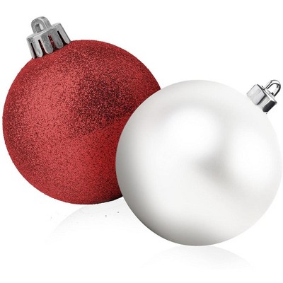 Red and White Shatterproof Christmas Ornament Set with Metal Hooks