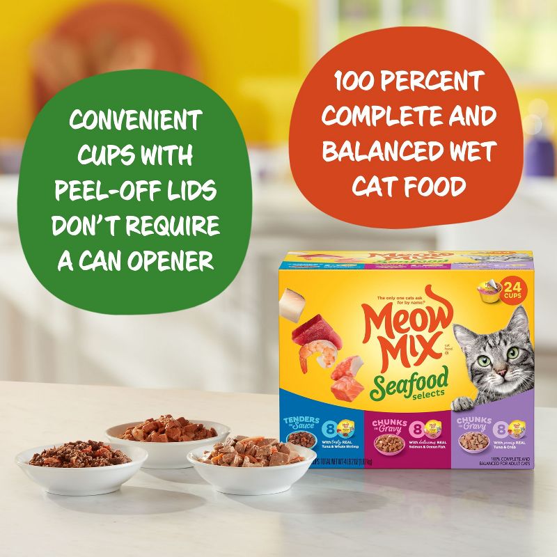 Meow Mix Seafood Selections Wet Cat Food with Shrimp, Salmon, Crab &#38; Tuna Flavor - 2.75oz/24ct Variety Pack, 4 of 13