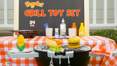 Juego De Barbacoa Infantil JOYIN – 34 Piezas Con Parrilla, Carbón, Utensilios Y Comida, Para Niños Pequeños, Sin BPA