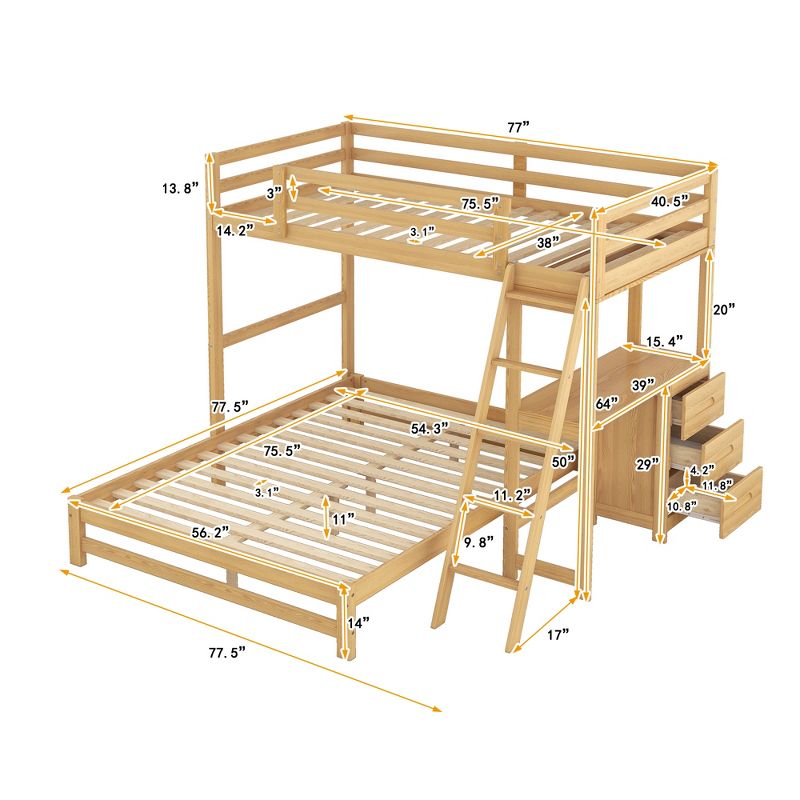 Twin over Full Bunk Bed with Built-in Desk, Ladder and Three Drawers-ModernLuxe, 3 of 11