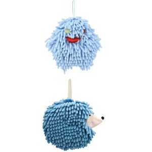 REGALWOVEN Fuzzy Cute Cartoon Decorative Hand Drying Hanging Ball Hand Towels 7" x 7" 2 Pcs - 1 of 4