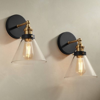 Black and Brass Industrial Wall Sconces with Clear Glass Shades