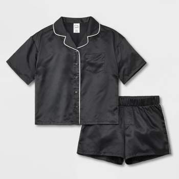 Girls' 2pc Satin Short Sleeve Button Up Pajama Set - art class™