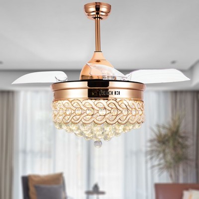 Bella Depot 42" Modern Crystal Drum LED Ceiling Fan 6-Speed Retractable Ceiling Fan with Remote Control and Light Kit