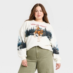 Women's Budweiser Horse Graphic Sweatshirt - Ivory - 1 of 3