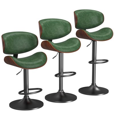 Gikpal Barstools, Adjustable Bentwood Barstools, Modern PU Leather Upholstered Bar Chair with Back and Footrest, for Bar, Dining Room