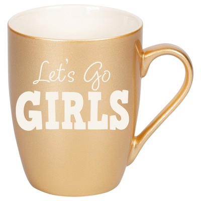 100 North Vegas Gold Metallic Finish, 10 Ounce, Comfortably Fits Your Hands, New Bone China Coffee Tea Cup Mug, Let's Go Girls