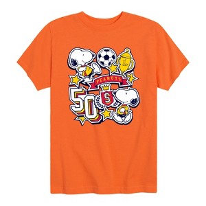 Boys' - Peanuts - Snoopy Soccer Stickers Short Sleeve Graphic T-Shirt - 1 of 4