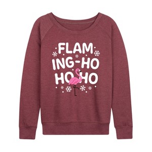 Women's - Instant Message - Flaming Ho Ho Ho Christmas Lightweight French Terry Wide Neck Long Sleeve Shirt - 1 of 4