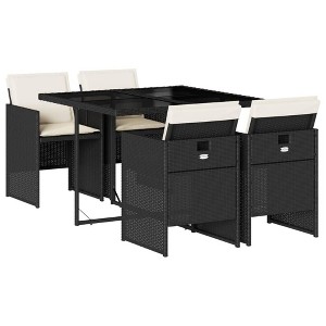 vidaXL Patio Dining Set with Cushions Table and Chair Furniture Poly Rattan - Black and cream Glass 4 - 1 of 4