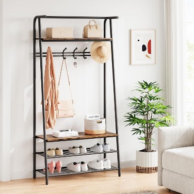 Coat Rack Shoe Bench with Hooks, Hall Trees Entryway Bench with Storage, Multifunctional Hallway Organizer