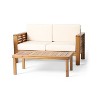 Christopher Knight Home Louver Outdoor Acacia Wood Loveseat and Coffee Table Set with Cushions - 2 of 4