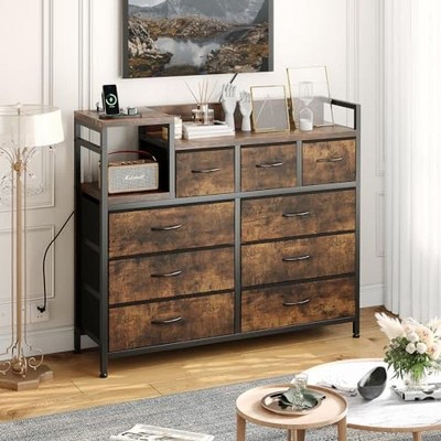 9-Drawer Dresser with Charging Station,Dresser for Bedroom,Heavy-Duty Dresser Organizer with Power Cord