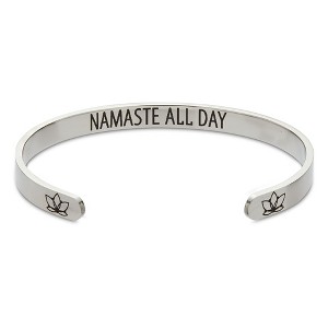 Zodaca Inspirational Silver Wrist Bracelet Cuff for Women, Namaste All Day, 2.6x2 In - 1 of 4
