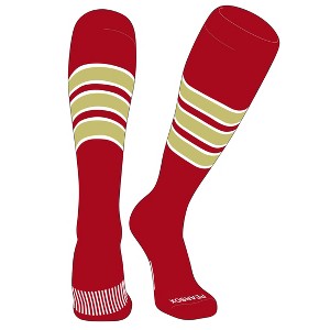 PEAR SOX Striped OTC Baseball, Softball, Football Socks (C) Red, White, Vegas Gold - 1 of 3