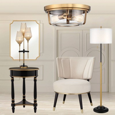 Cason Glam-Luxe Black and Gold Round Wood Side Table