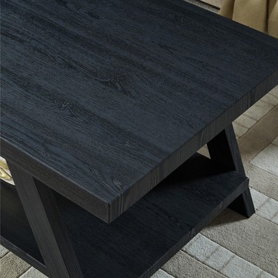 Contemporary Black Wood 2-Tier End Table with Storage Shelf