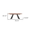 HomeRoots 79" Brown and Black Wood And Steel Double Pedestal Base Dining Table - 3 of 4