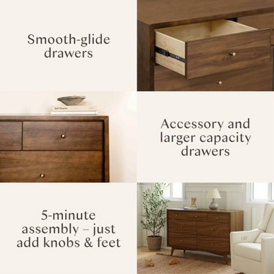 Natural Walnut Mid-Century 7-Drawer Double Dresser
