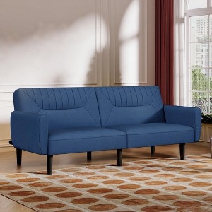 Dyonery 75.8" Linen Fabric Comfy Futon Couch Bed for Living Room 3 Seater Convertible Sleeper Sofa with Adjustable Backrests Modern Folding Loveseat - 1 of 4