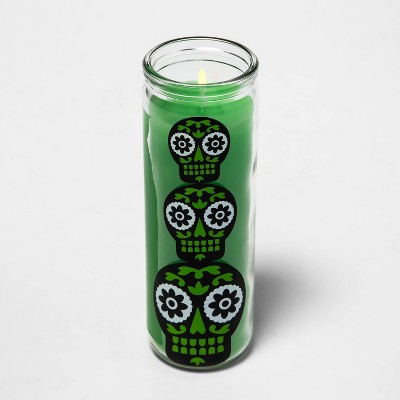 Día de Muertos Green Three Skulls Glass Candle - Designed with Luis Fitch