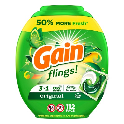 Gain Flings Original Scent HE Compatible Laundry Detergent Soap Pacs - 80oz/112ct