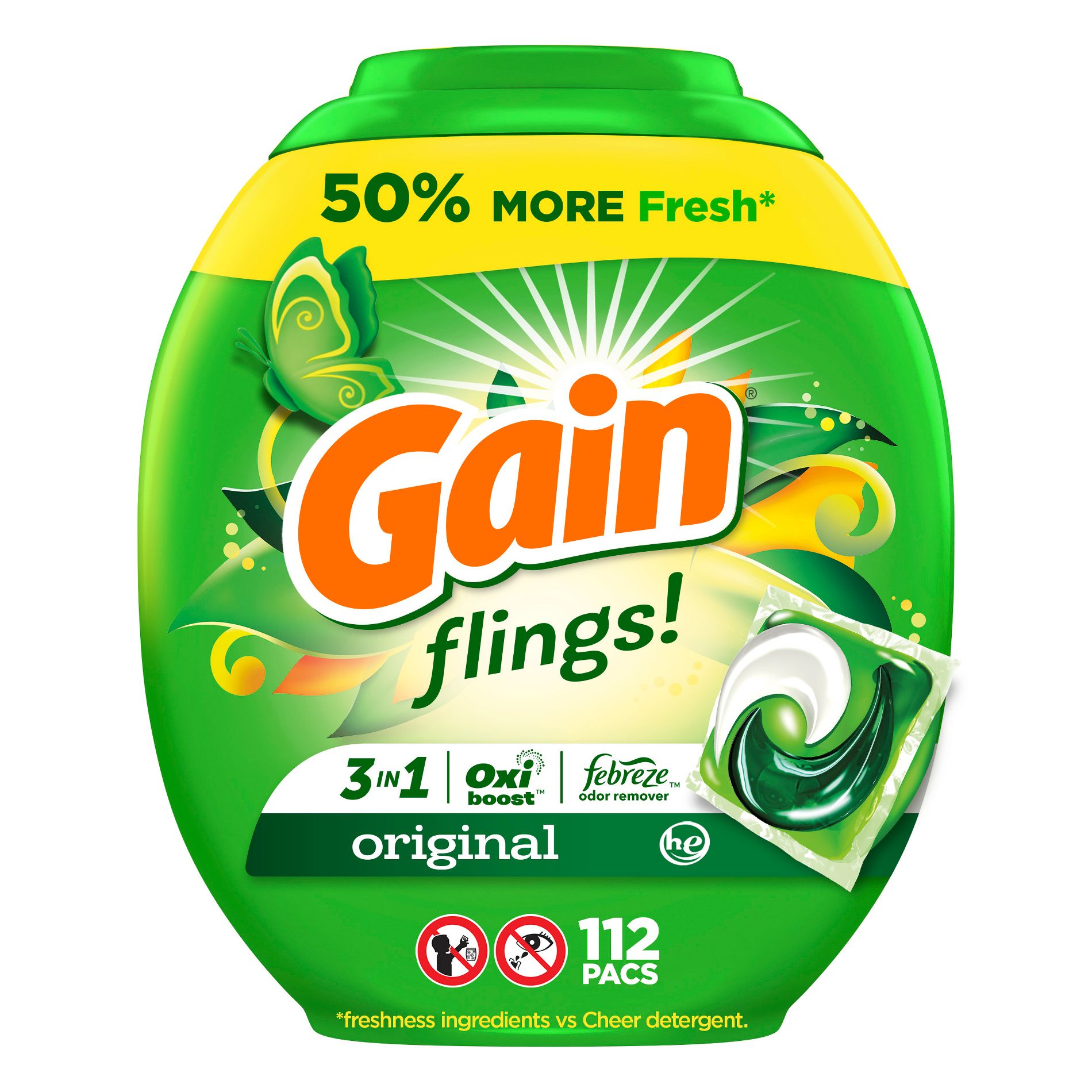 Gain Flings Original Scent HE Compatible Laundry Detergent Soap Pacs - 76oz/112ct