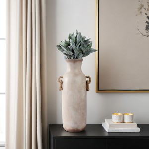 Pottery Vase with Woven Jute Handles - Rustic Decorative Floor Vase for Home, Office, Bedroom, Living Room - Handmade Casual Home Accent - 1 of 4