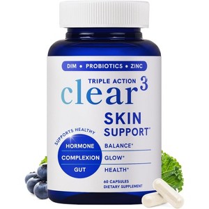 SMNutrition Clear3 Skin Supplement with Zinc, DIM & Probiotics, Triple Action Hyaluronic Acid, Niaciminide & Vitamins for Skin & Health Support, 60ct : Target