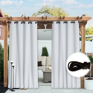 NICETOWN Weatherproof Outdoor Curtains, 2 Panels, Windproof Waterproof Privacy Drapes with Rope - 1 of 4