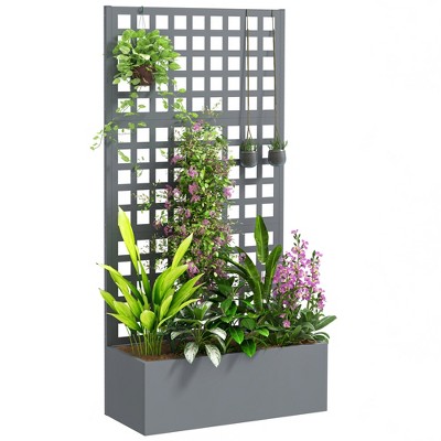 Outsunny Metal Planter Box with Trellis, Drain Holes