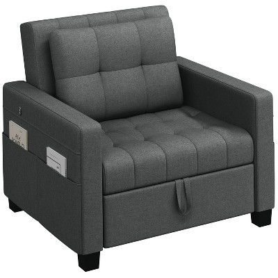 Yaheetech 3-in-1 Convertible Sleeper Chair Sleep Bed, Dark Gray