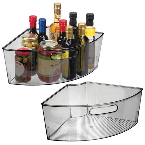 Mdesign Plastic Lazy Susan Cabinet Storage Bin, Front Handle, 4 Pack, Smoke  Gray : Target