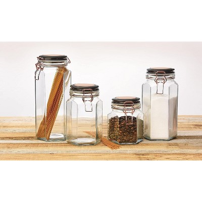 Extra Large Clear Glass Hexagon Canister with Copper Lid