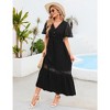 WhizMax Women's Lace Short Sleeve Maxi Dress V Neck High Elastic Waist Casual Flowy Beach Dress - 2 of 4