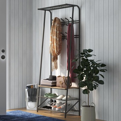 Hall Trees Entryway Bench with Storage, Multifunctional Hallway Organizer, Accent Furniture with Metal Frame
