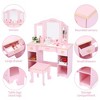 Kids Vanity Set with Mirror and Stool, Wooden Girls Makeup Playset, Princess Vanity Table for Kids, Toddlers, Pink - 3 of 4