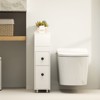 Costway Movable Bathroom Storage Cabinet Narrow Toilet Side Paper Holder w/ 2 Drawers - 2 of 4