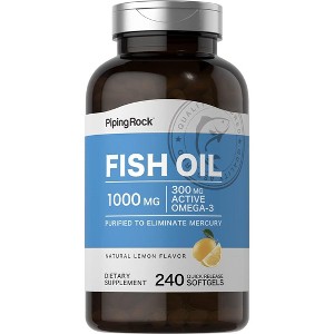 Piping Rock Fish Oil 1000 mg | Lemon Flavor | 240 Softgels - 1 of 2