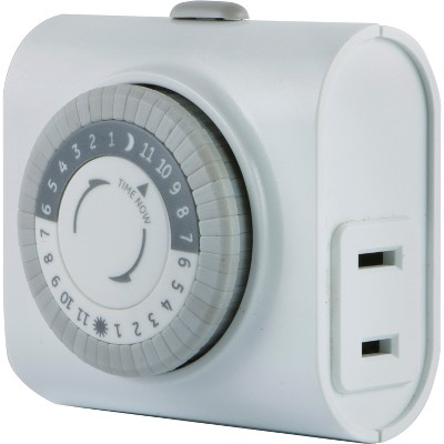 GE 24-Hour Heavy Duty Indoor Plug-in Mechanical Timer, 2 Grounded Outlets,  30 Minute Intervals, Daily On/Off Cycle, for Lamps, Seasonal, Christmas